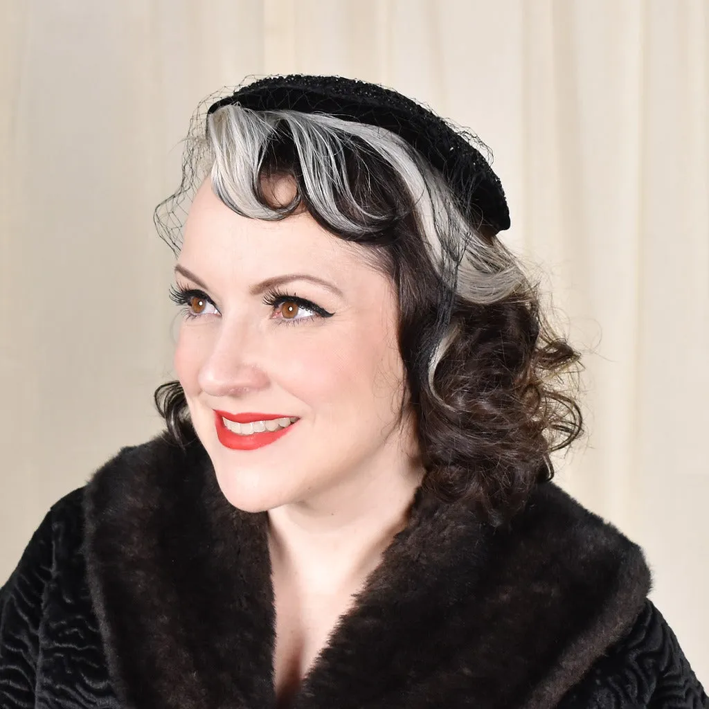 1950s Black Vintage Sequin & Bead Hat