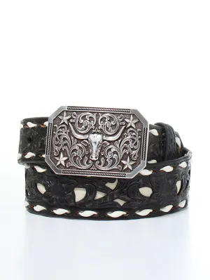 3D D120002501 Kids Buck Lace Floral Design Belt Black