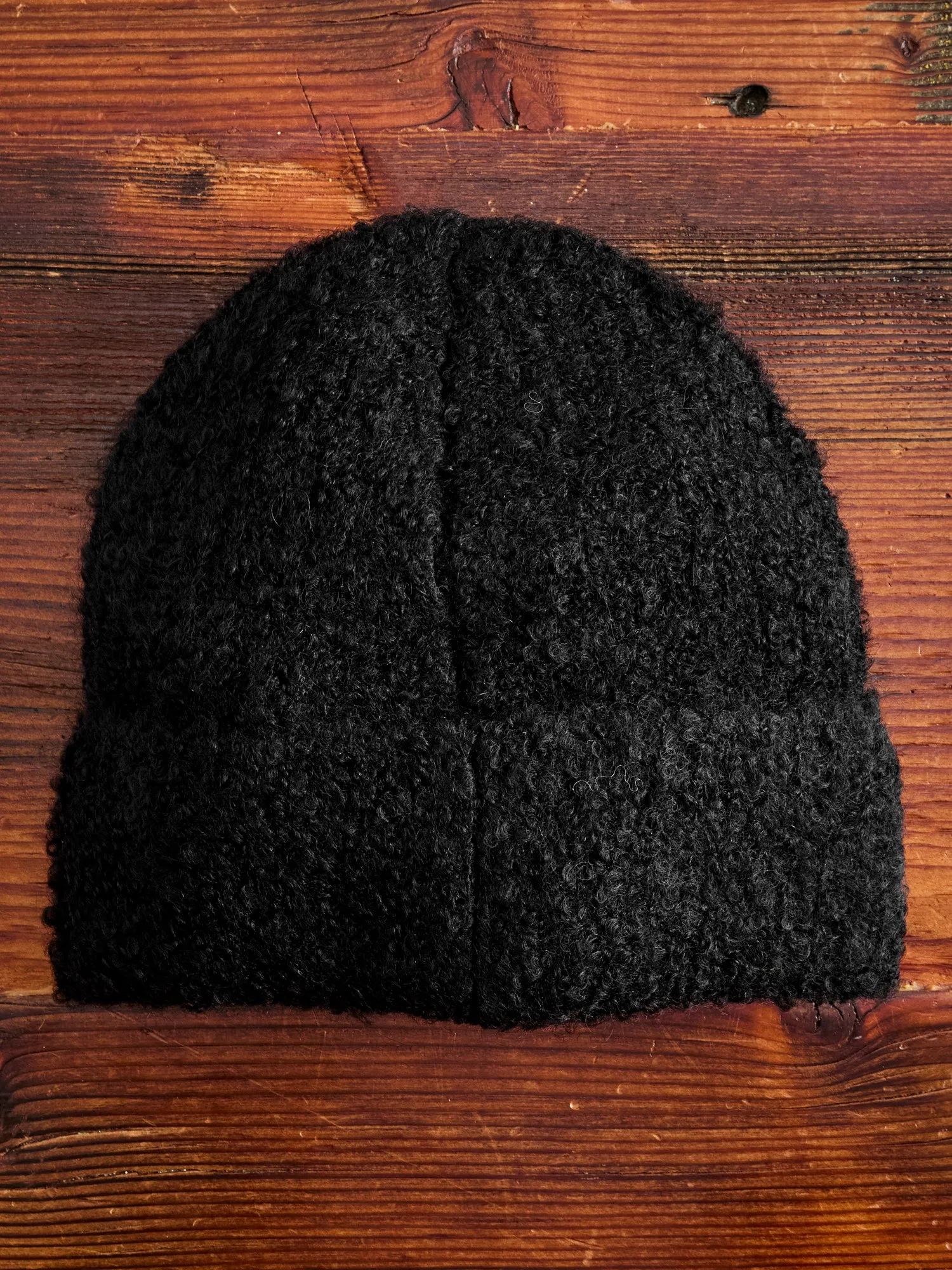 Alpaca Watch Cap in Black Boucle