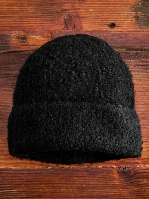 Alpaca Watch Cap in Black Boucle