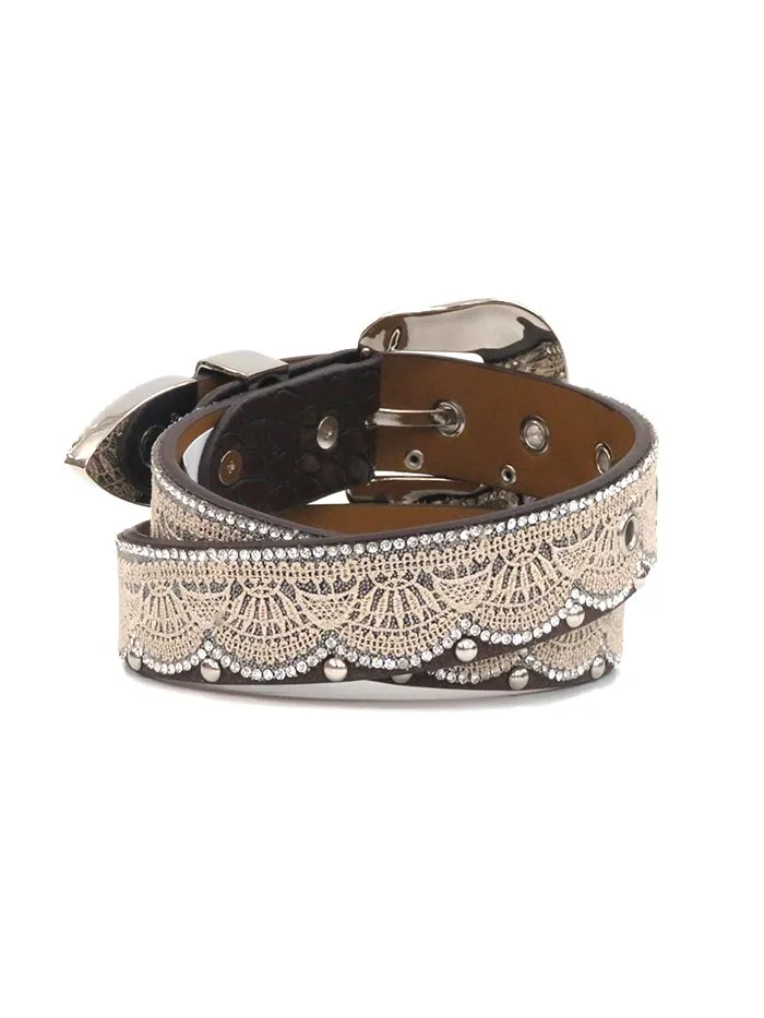 Angel Ranch A3652 Kids Tan Lace Clear Crystals Studs Belt Brown