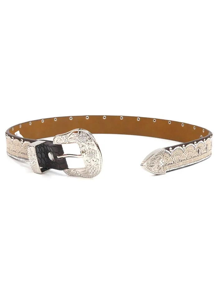 Angel Ranch A3652 Kids Tan Lace Clear Crystals Studs Belt Brown