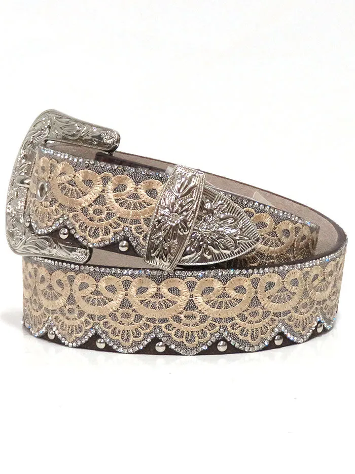 Angel Ranch DA3650 Womens Crystal Studs Laced Fashion Belt Brown