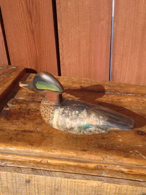 Attractive Hand Carved and Painted Duck with green feathers