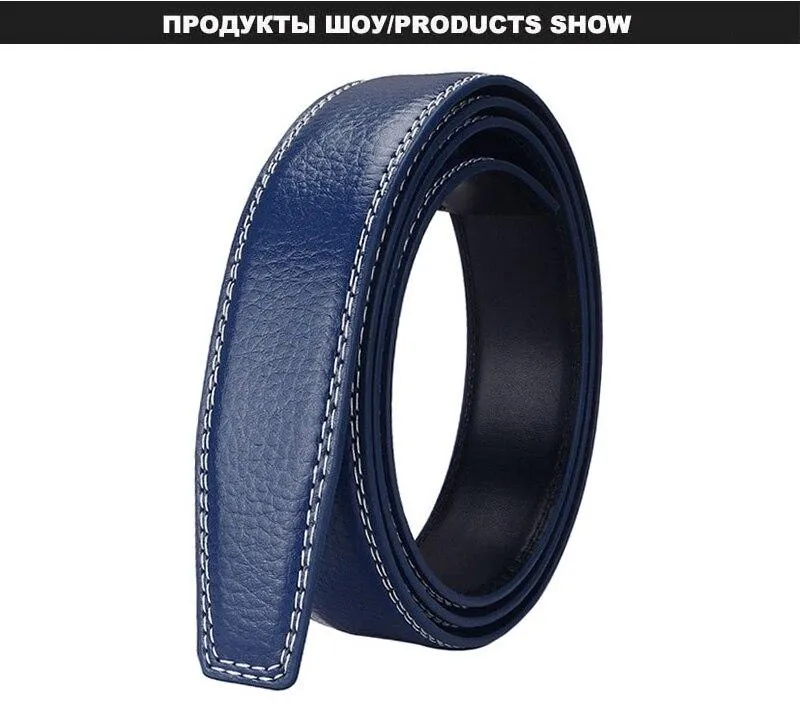 Automatic Men's Blue Cowskin Leather 31mm Width Belt Strip without Buckle