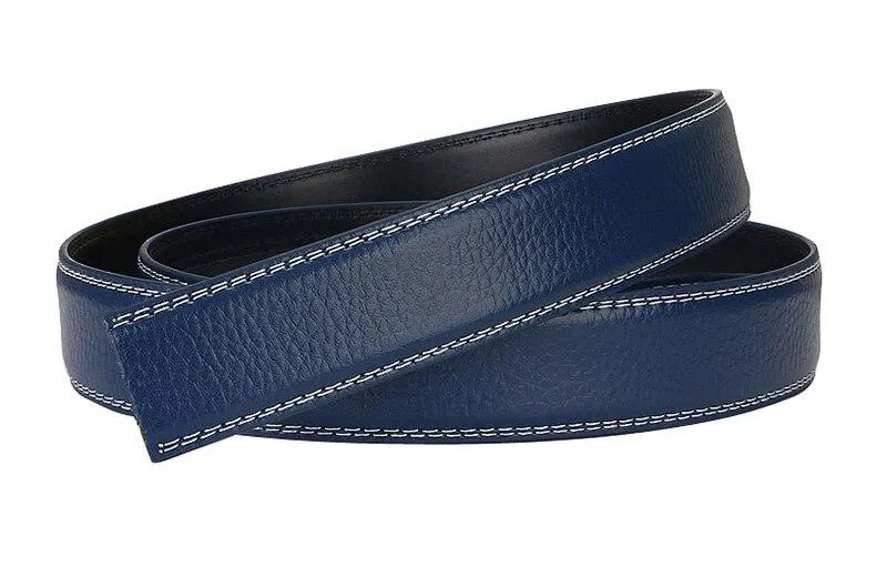 Automatic Men's Blue Cowskin Leather 31mm Width Belt Strip without Buckle