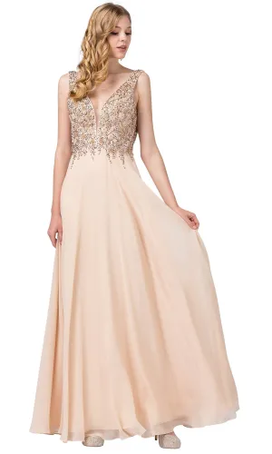 Backless Chiffon Formal Dress with Beaded Bodice