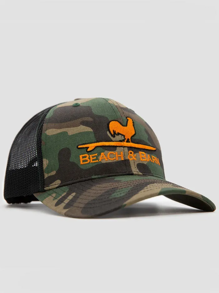 Beach & Barn SURFING ROOSTER Snapback Hat Green Camo Black