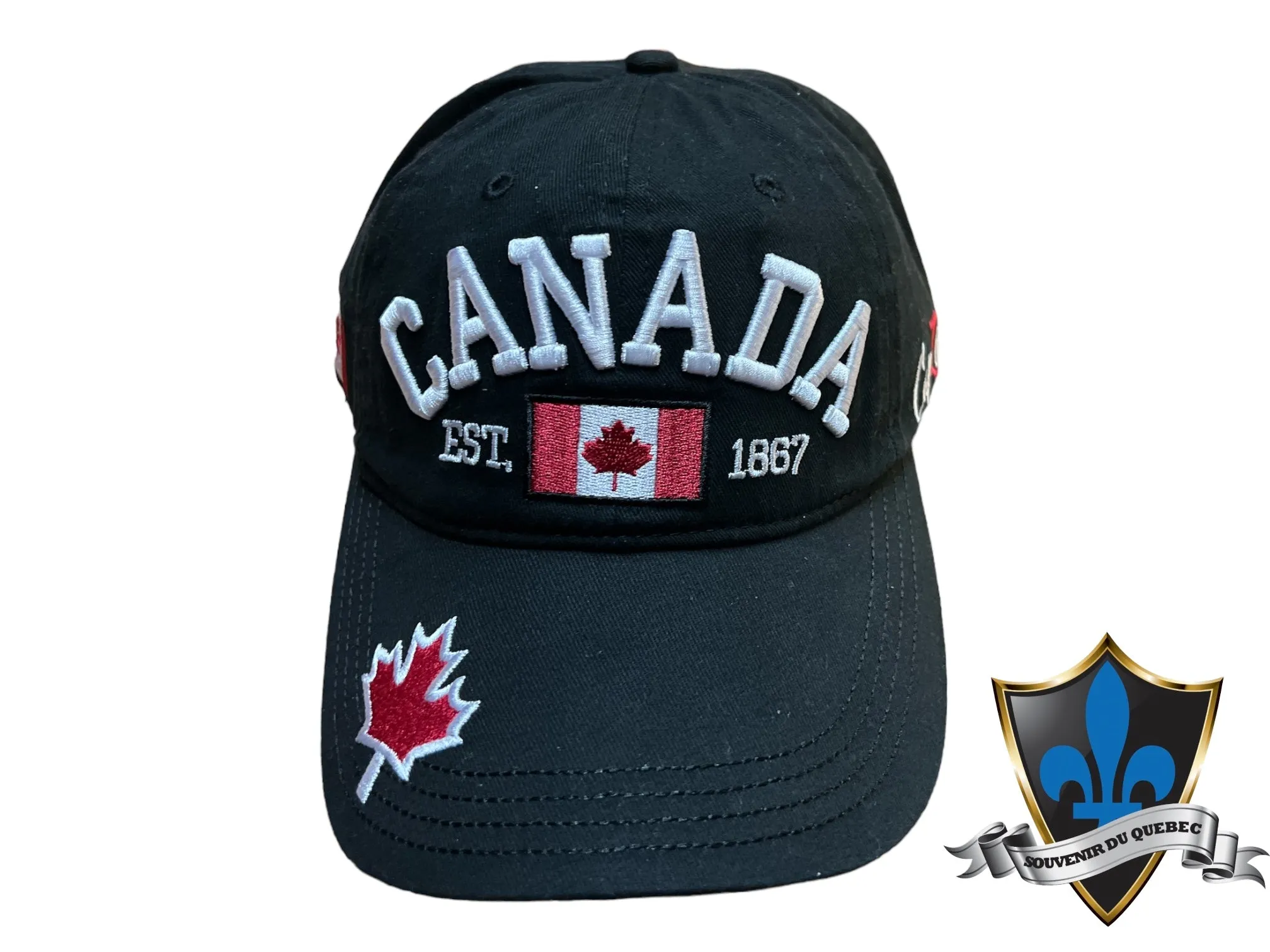 Black Canada cap embroidered leaf.