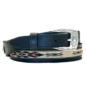 Black Tapered Native Ribbon Genuine Leather Western Belt with Conchos