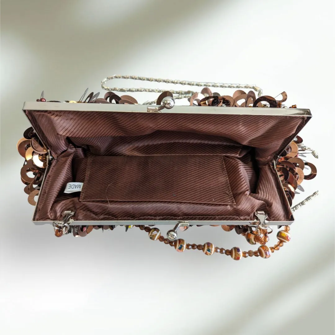 Brown Vintage Beaded Evening Bag