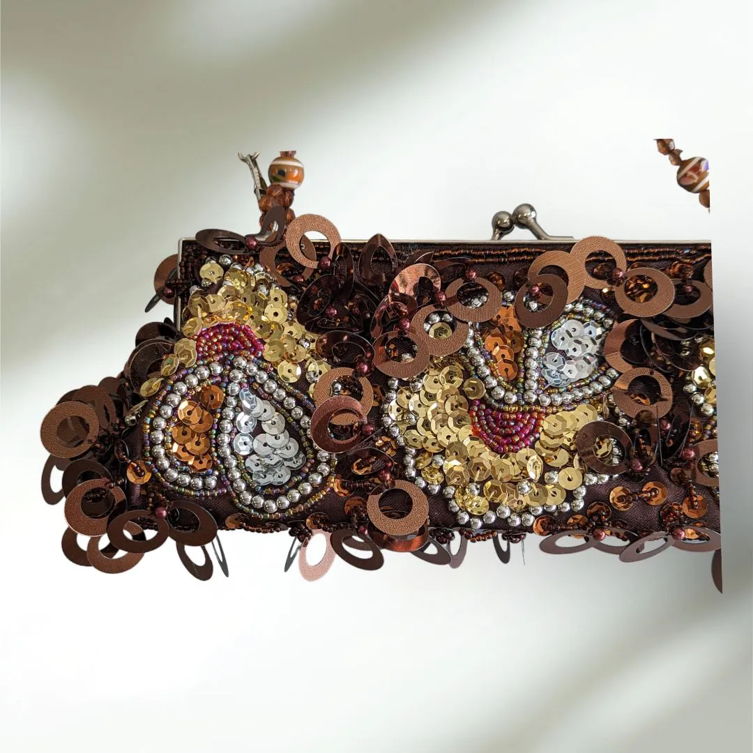 Brown Vintage Beaded Evening Bag