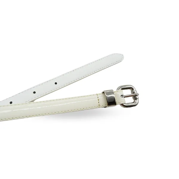 CARRIE -  Women's Off-White Patent Skinny Leather Belt with Silver Buckle