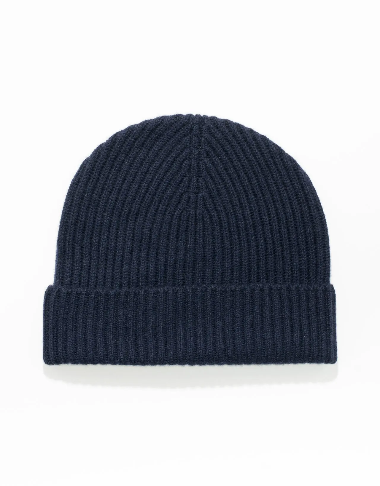 CASHMERE RIBBED HAT - NAVY