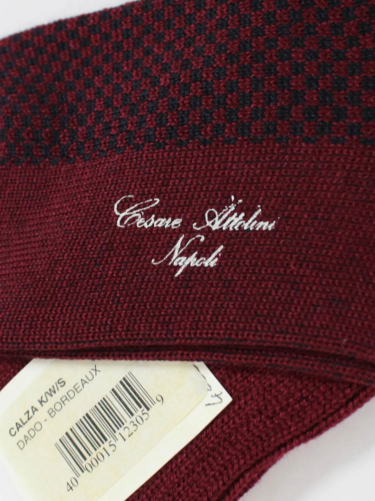 Cesare Attolini Cashmere Socks M - Medium - Bordeaux Design - Over The Calf