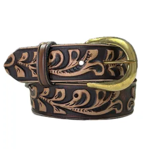 Classic Tooled Floral Genuine Leather Western Belt