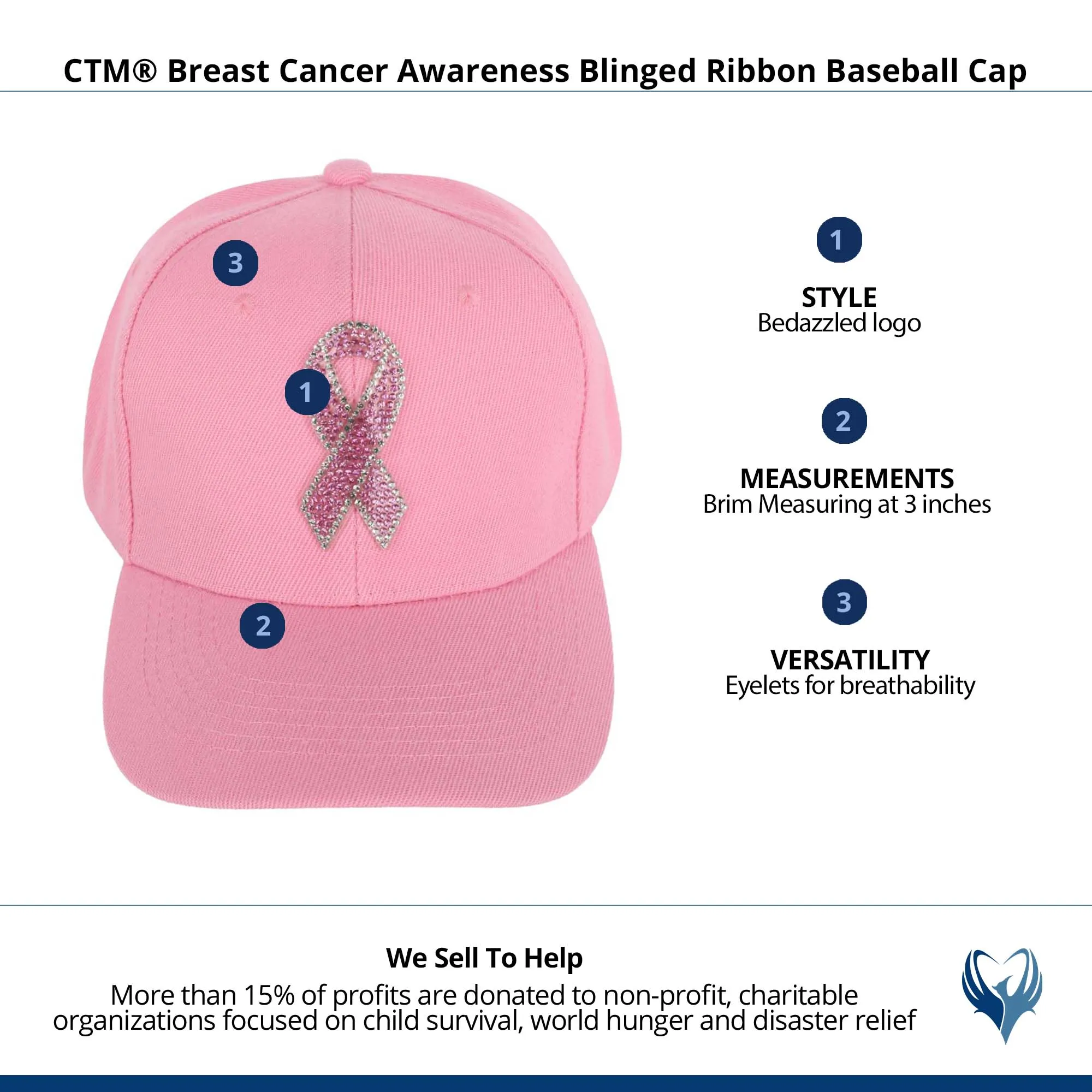 CTM® Breast Cancer Awareness Blinged Ribbon Baseball Cap