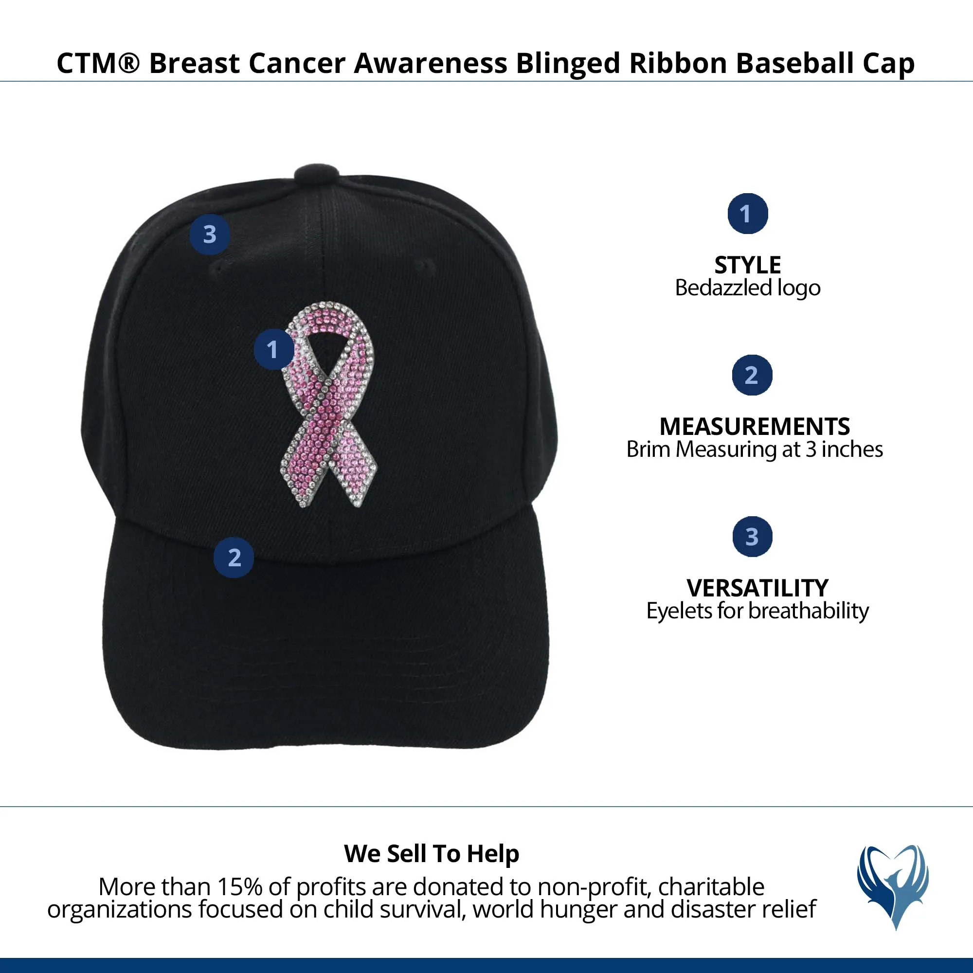 CTM® Breast Cancer Awareness Blinged Ribbon Baseball Cap