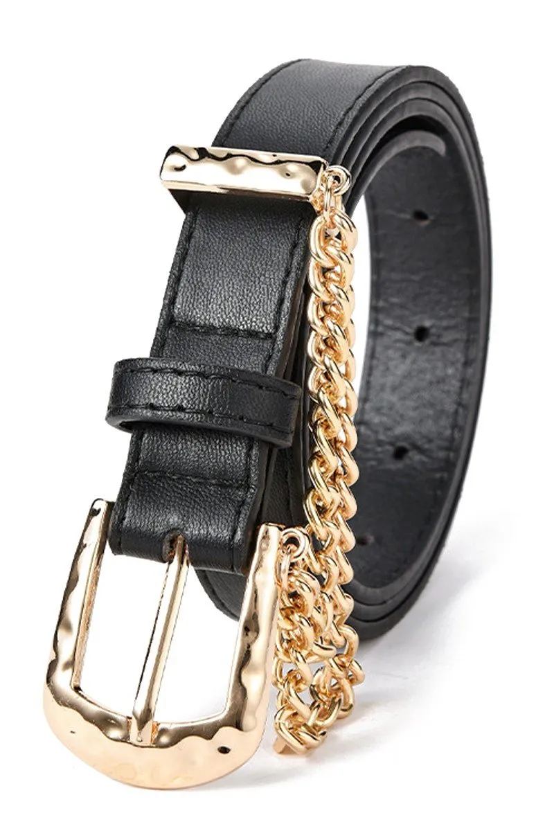 CUBAN CHAIN DETAIL SOLID REGULAR LEATHER BELT