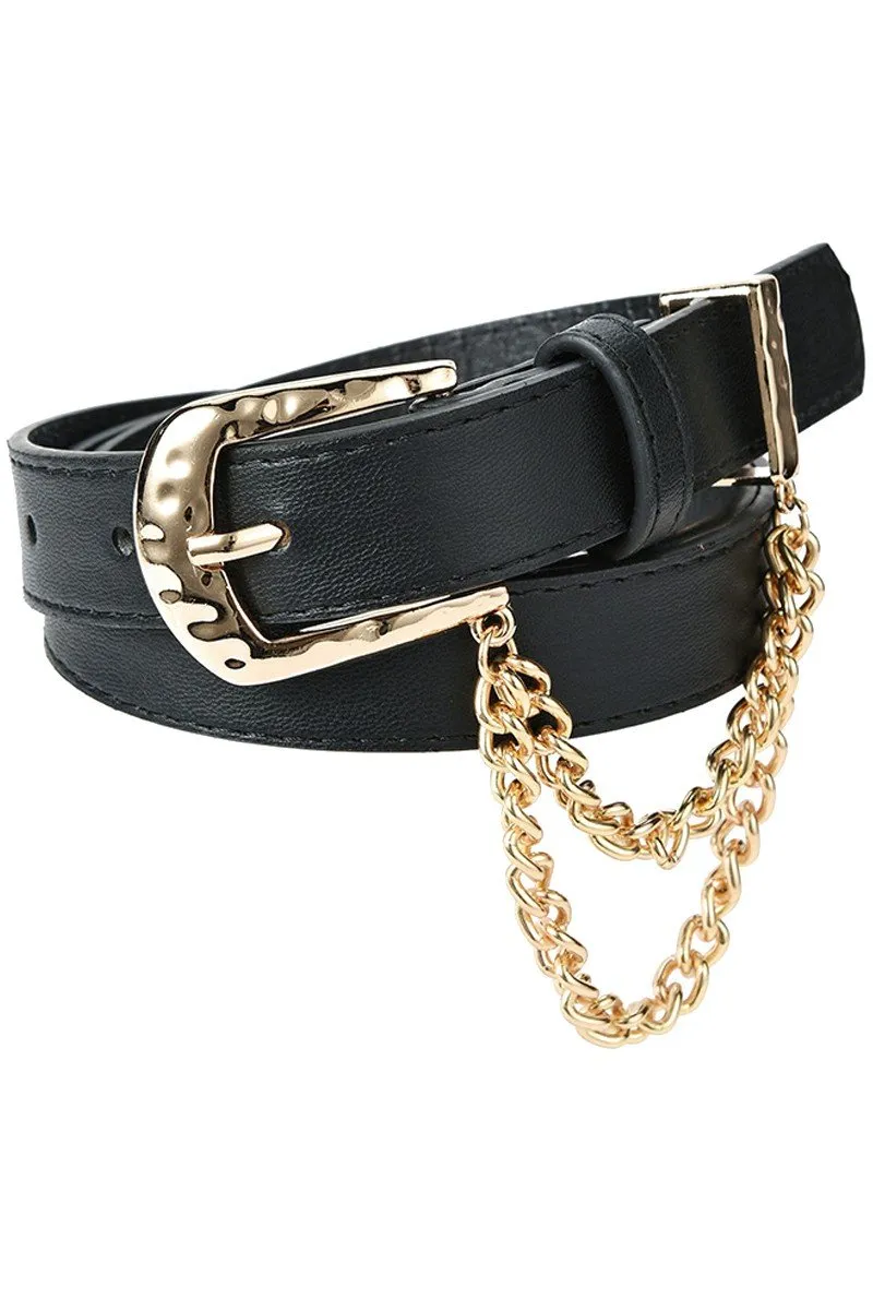 CUBAN CHAIN DETAIL SOLID REGULAR LEATHER BELT