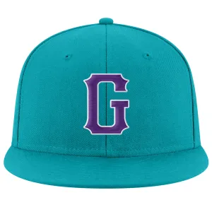 Custom Aqua Purple-White Stitched Adjustable Snapback Hat