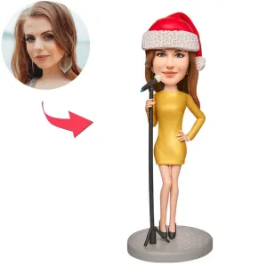 Custom Christmas Female Singer Bobblehead with Engraved Text