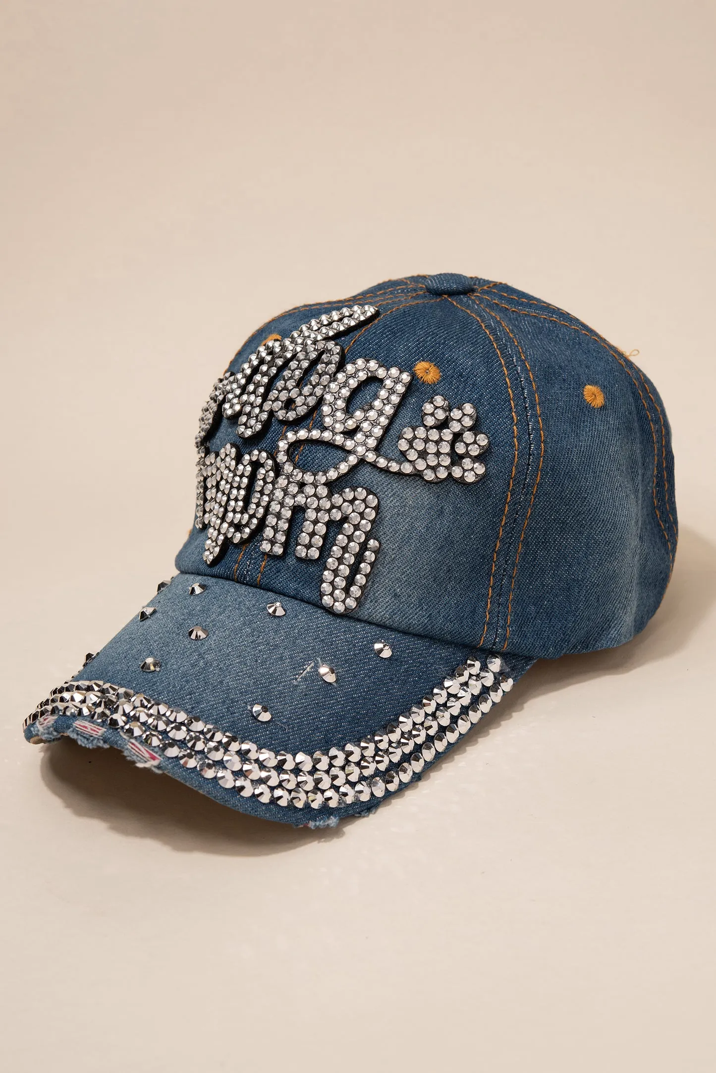 Dog Mom Cap with 3 Line Jewels