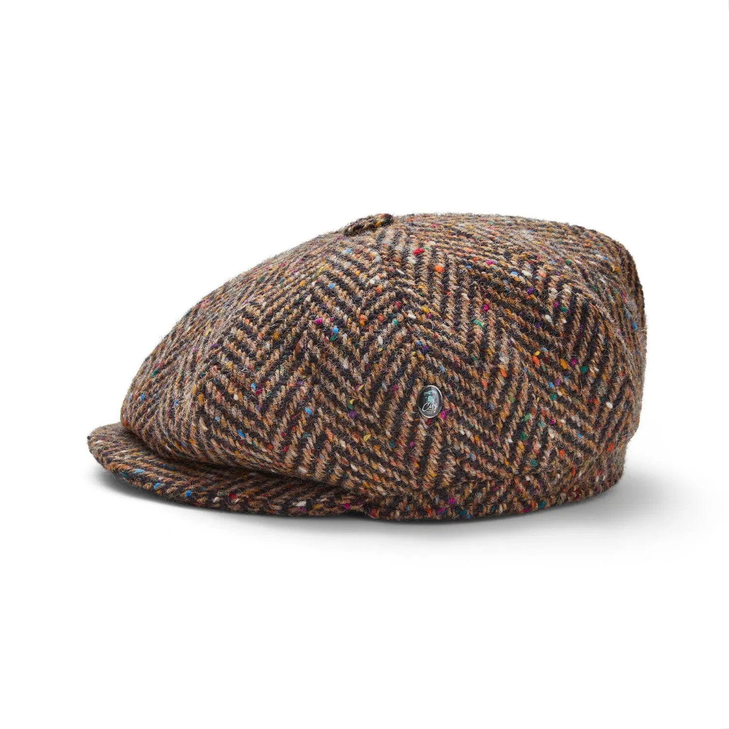 Donegal Tweed 8 Piece Baker Boy Cap | Brown Speckled Herringbone | City Sport