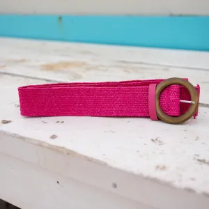 Extra Length Stretch Belt in Hot Pink with Brown Buckle