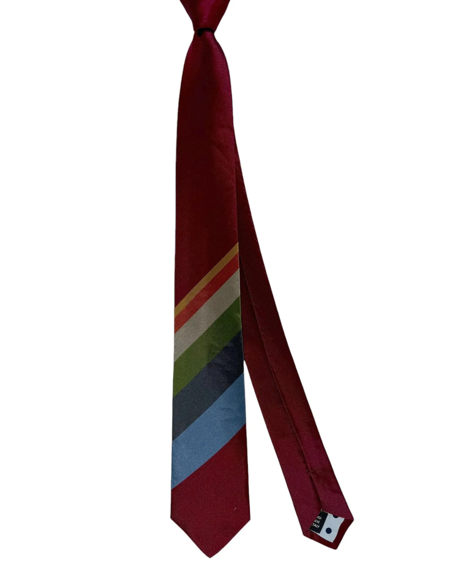 Gene Meyer Necktie Maroon Blue Green Stripes - Hand Made In Italy