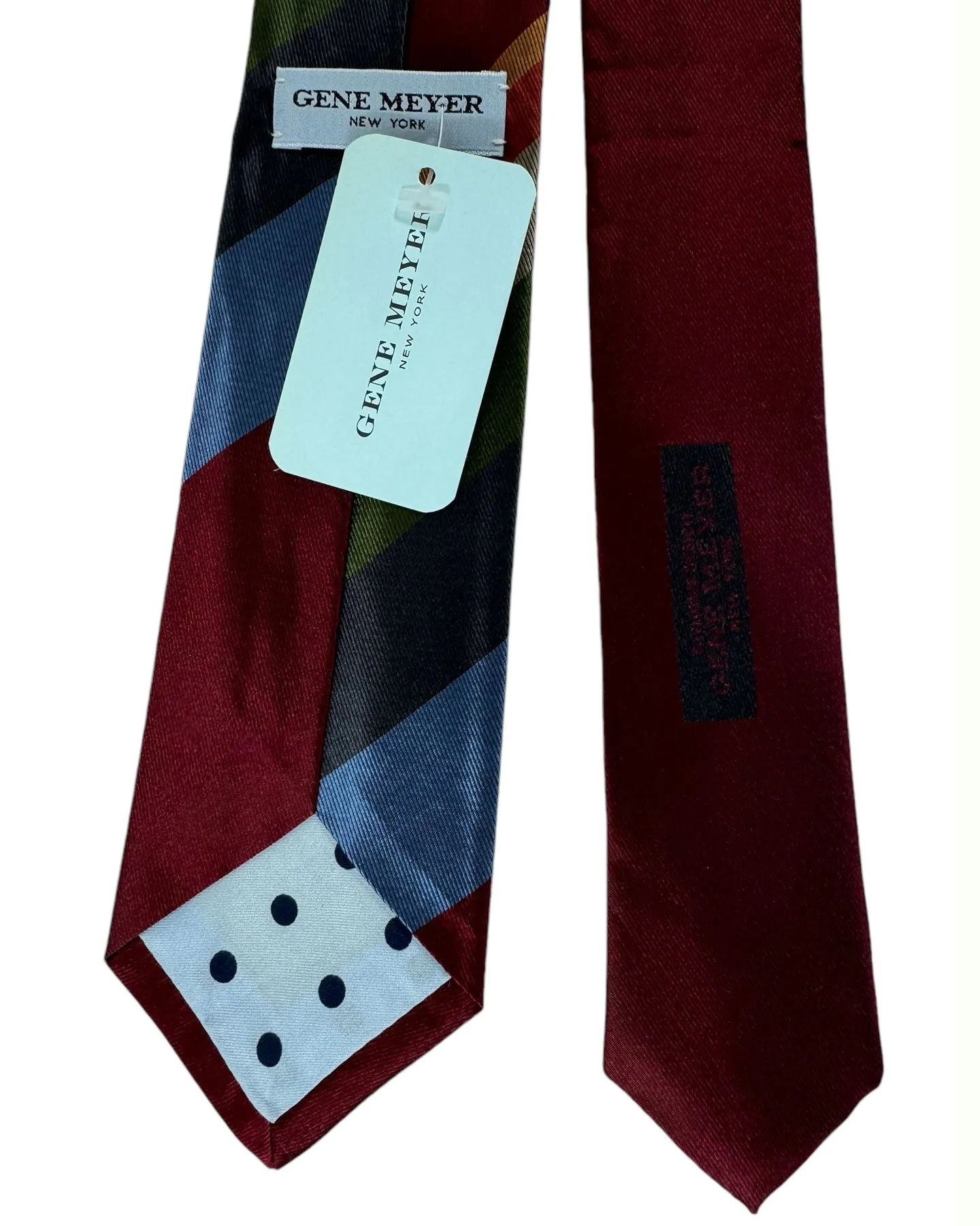 Gene Meyer Necktie Maroon Blue Green Stripes - Hand Made In Italy