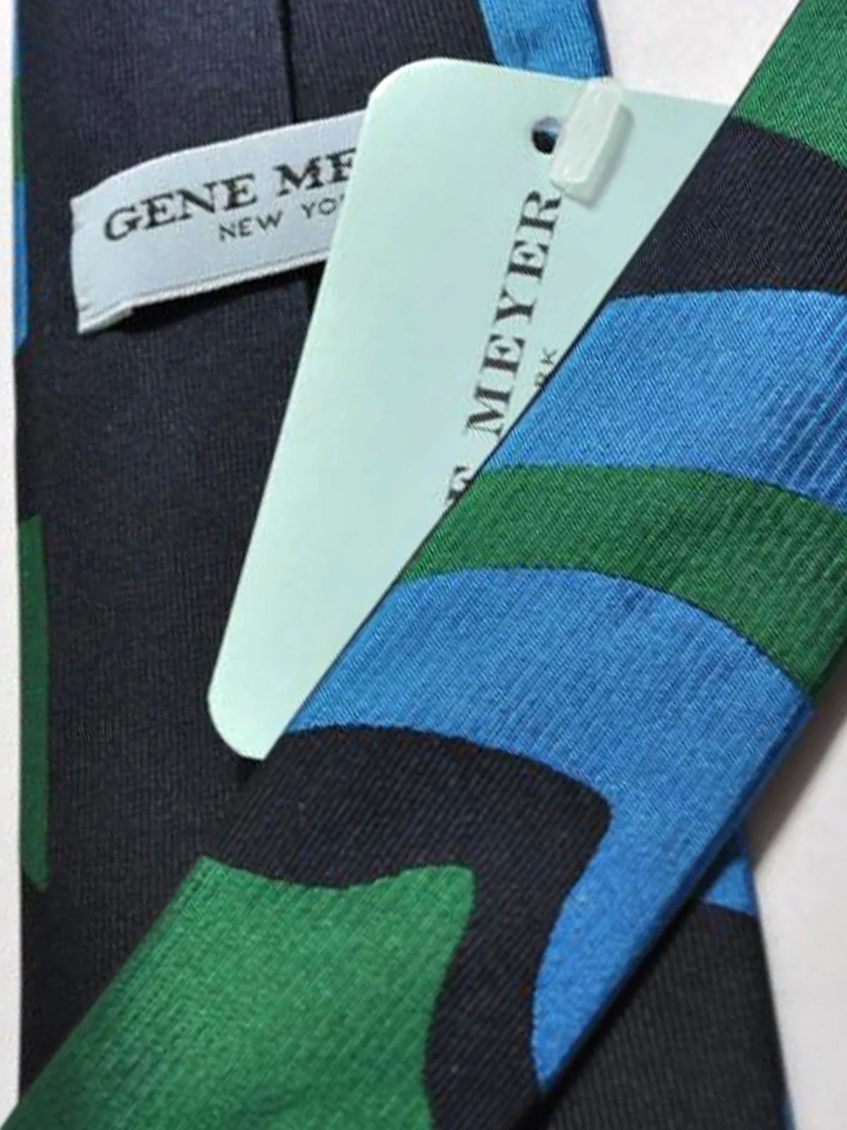 Gene Meyer Tie Navy Royal Blue Green Oversized Paisley