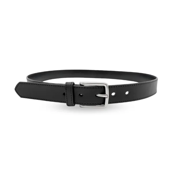 Glendale |  Women's Black Genuine Leather Belt with Brushed Silver Buckle