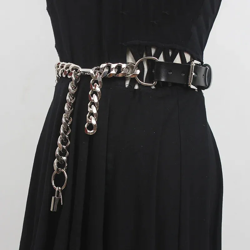 Grunge Lock Faux Leather Chain Belt