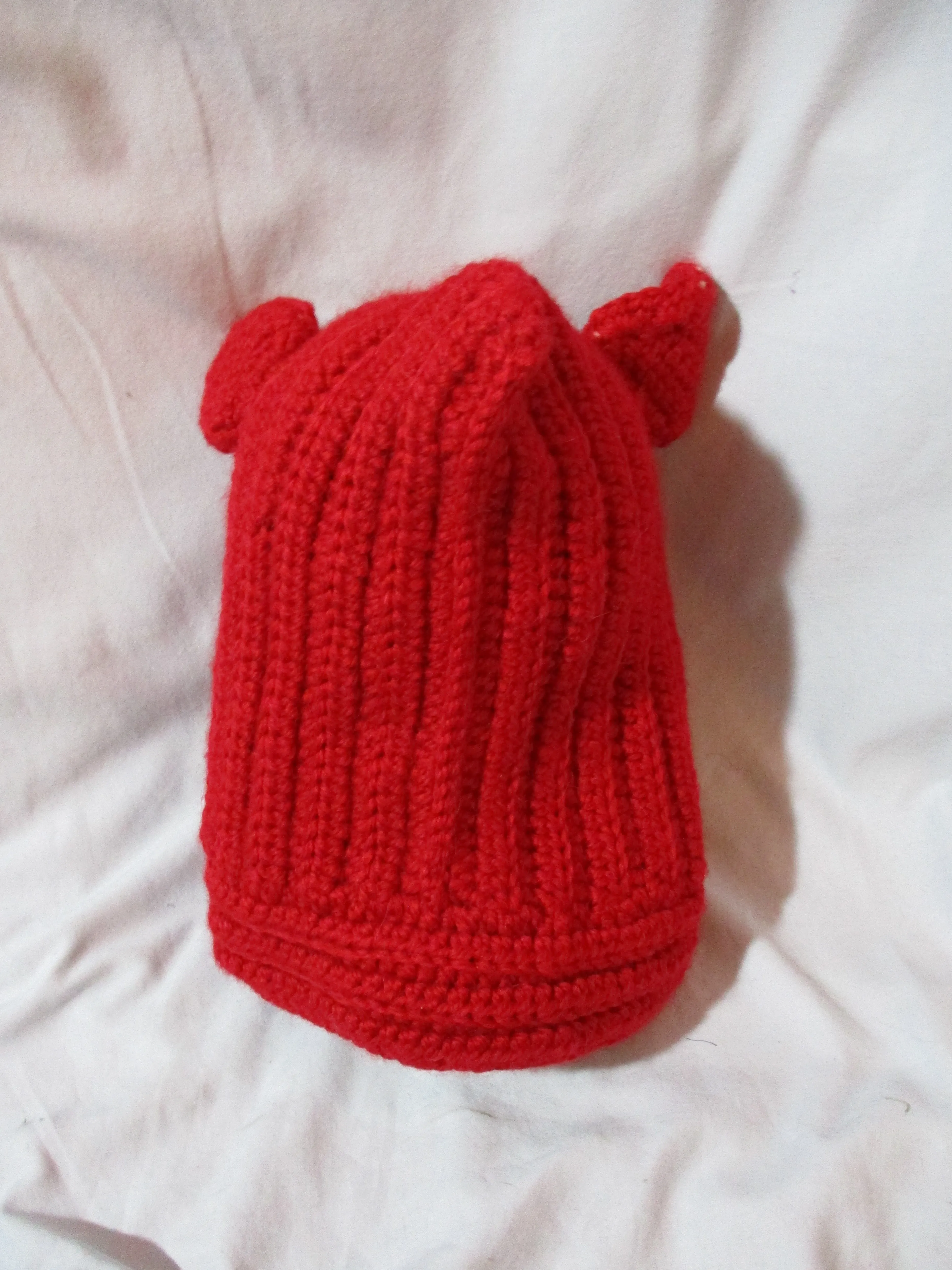 Handmade Hand Knit RED Kitty Cat EAR HOOD HAT Scarf Cosplay