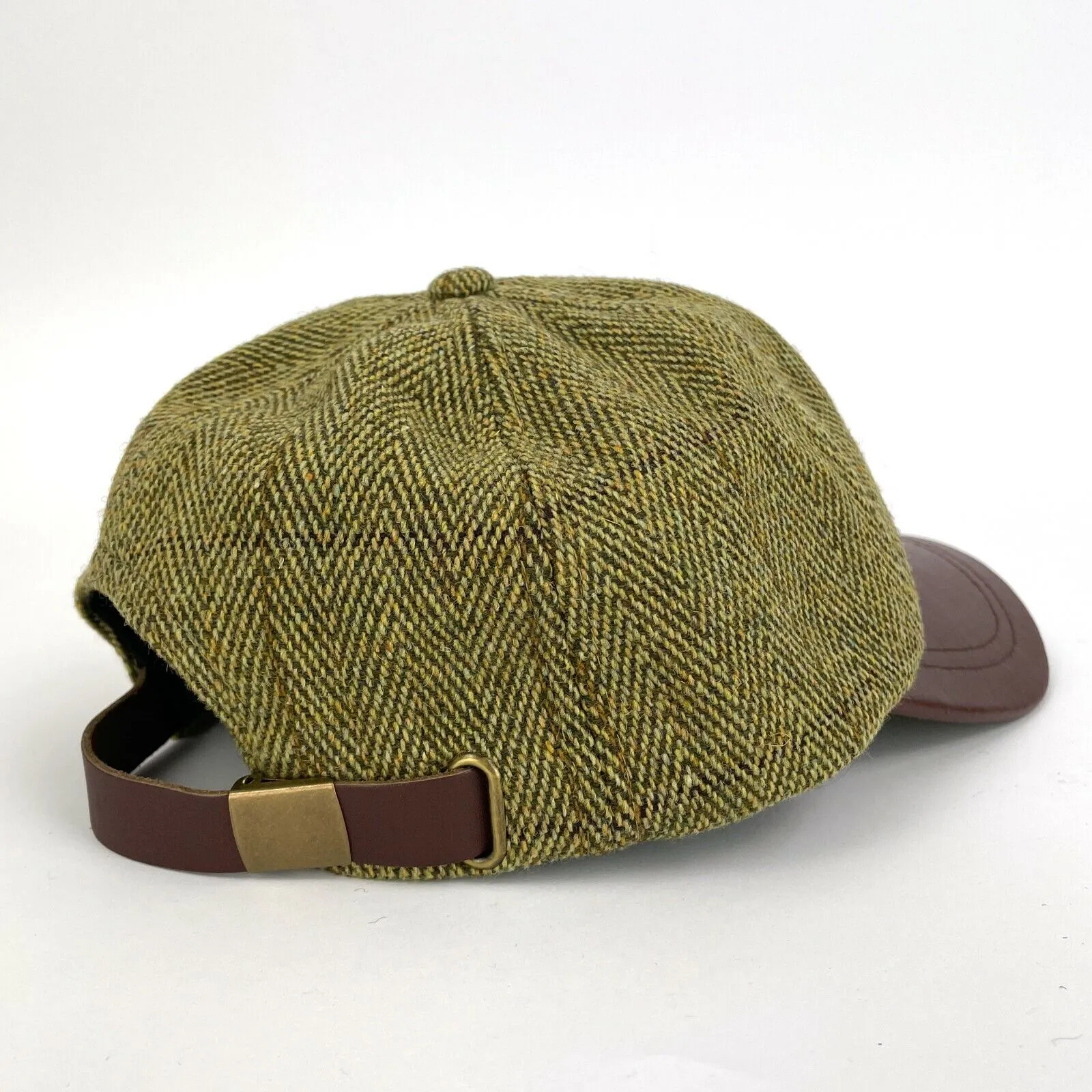 Hazy Blue Mens Leather Peak Tweed Cap One Size