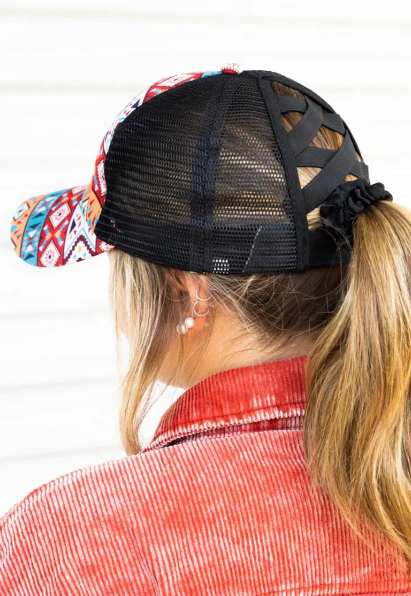 Highland Ridge Aztec Ponytail Hat