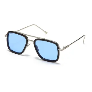 Men's Fevani Light Blue Platinum Square Oversized Sunglasses