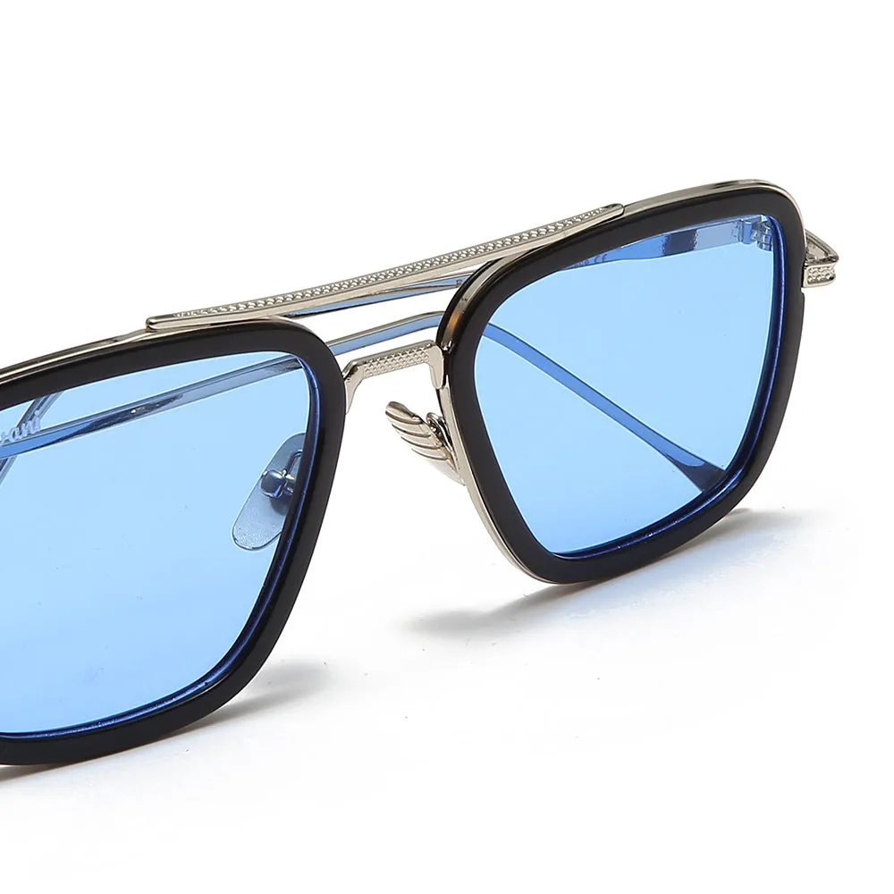 Men's Fevani Light Blue Platinum Square Oversized Sunglasses