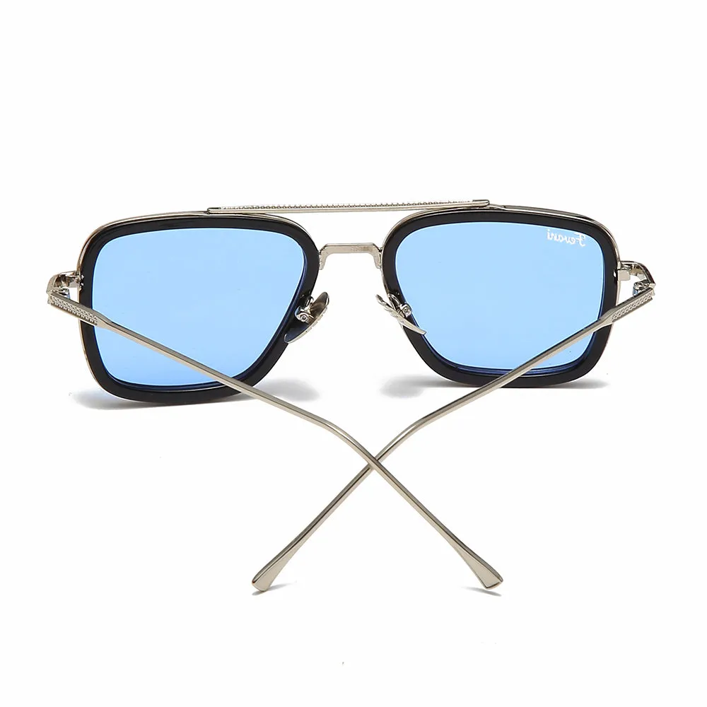 Men's Fevani Light Blue Platinum Square Oversized Sunglasses