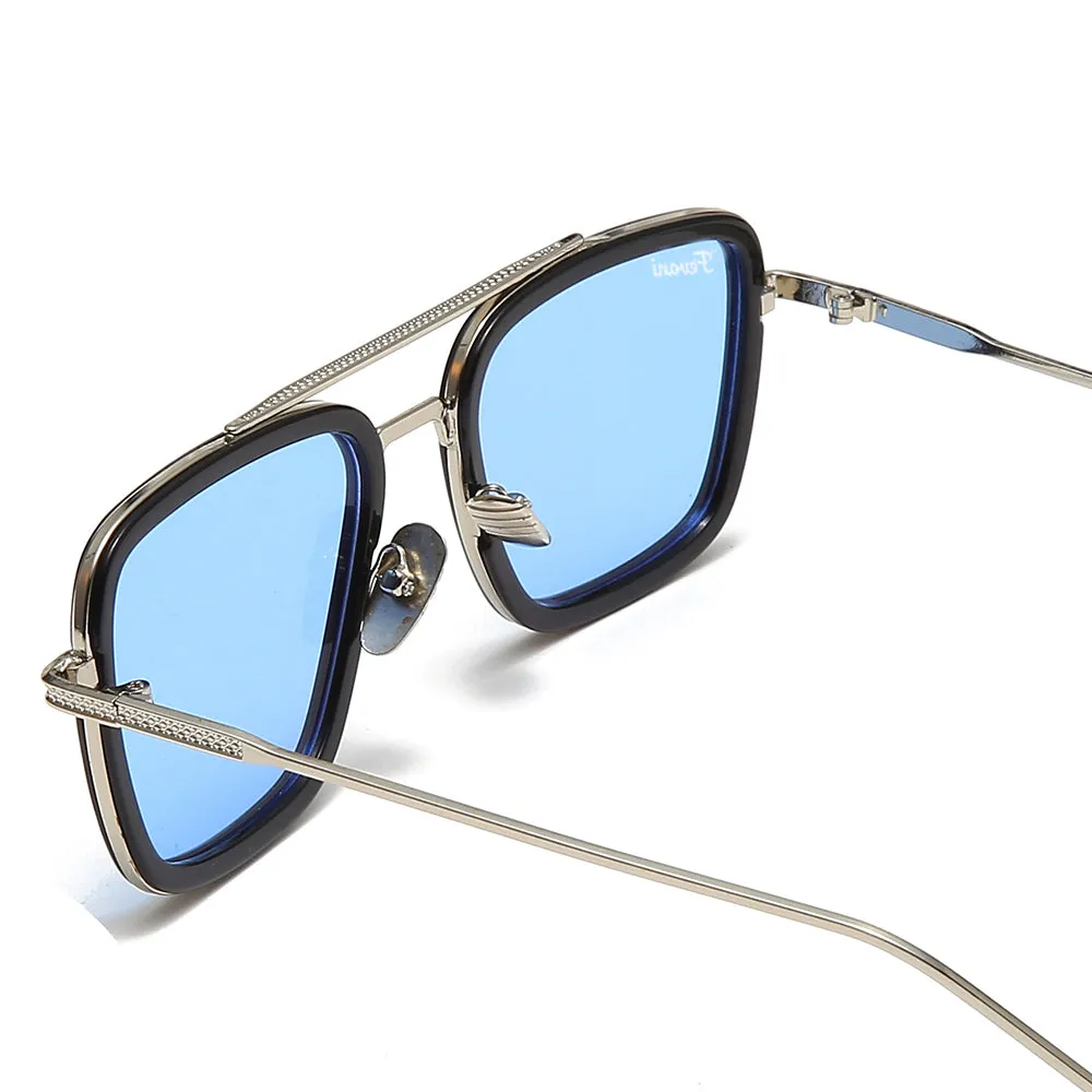 Men's Fevani Light Blue Platinum Square Oversized Sunglasses