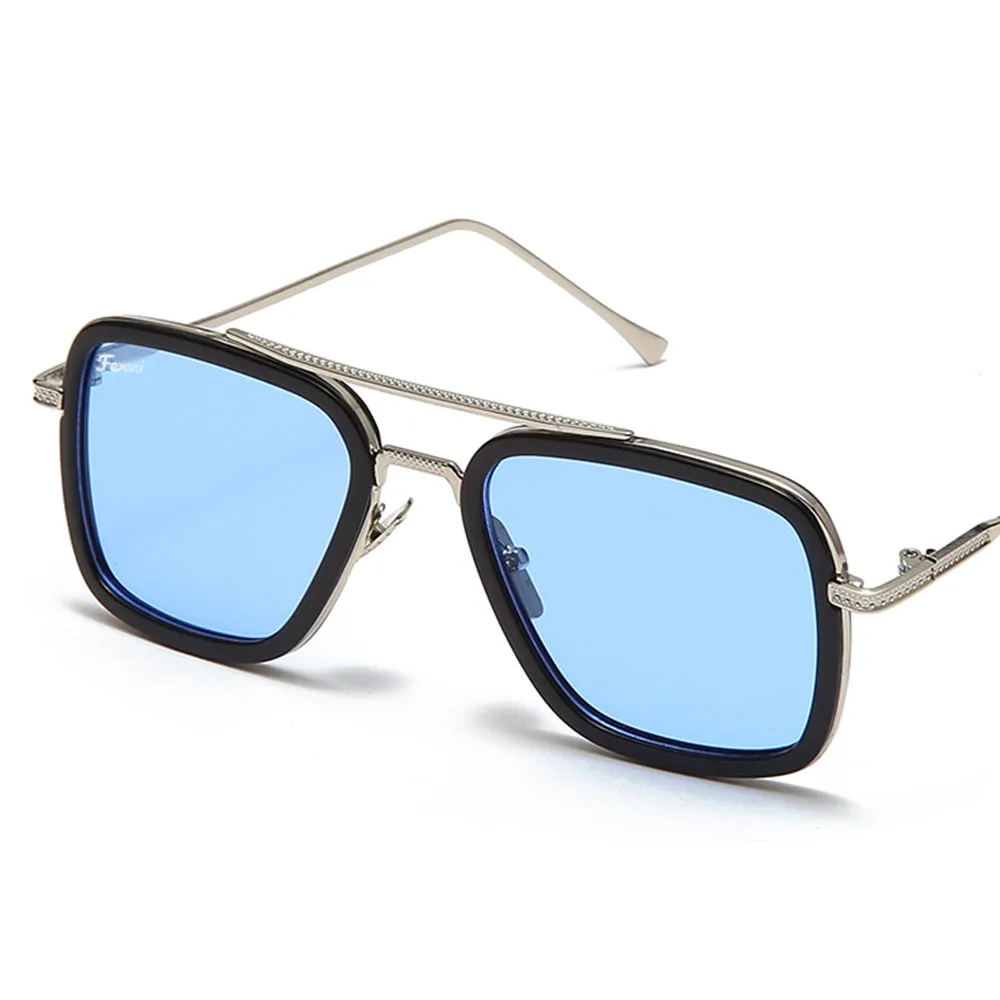 Men's Fevani Light Blue Platinum Square Oversized Sunglasses