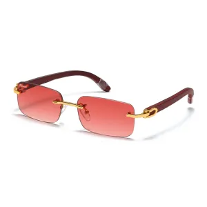 Men's Fevani Red Rectangle Exclusive Wood Frame Sunglasses