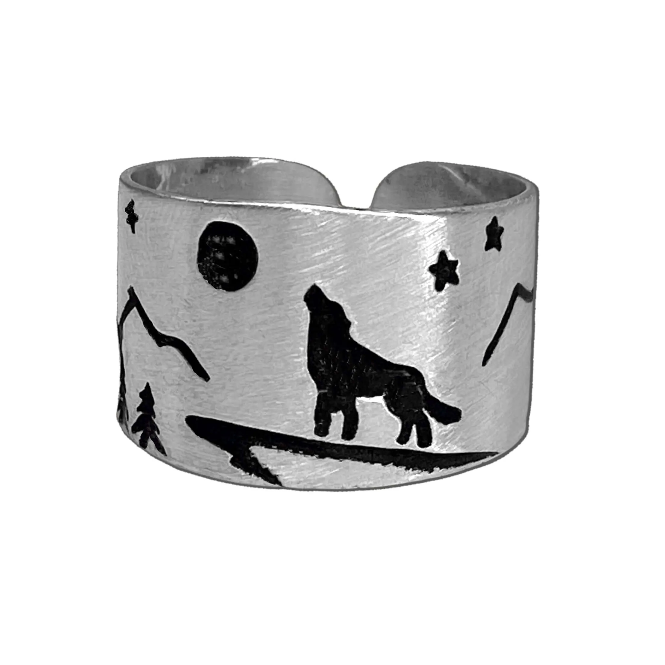 Midnight Wolf Adjustable Ring