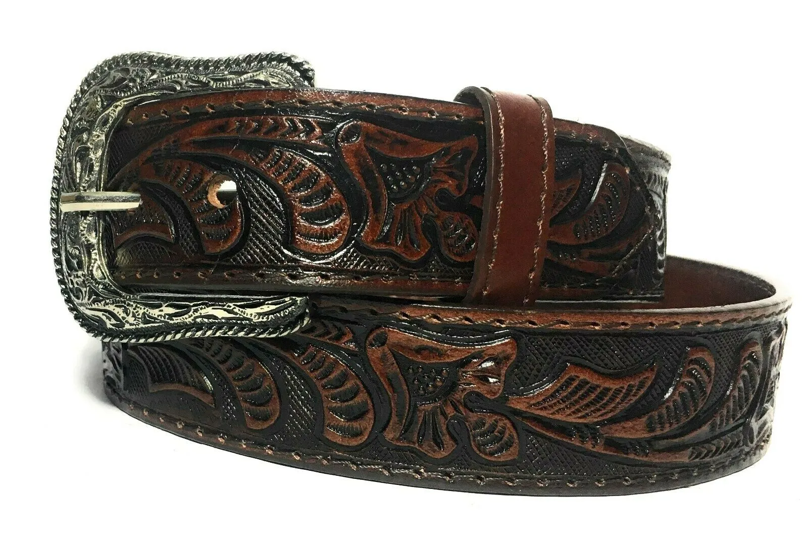 MRoyale™ Embossed Western Leather Belt | Floral Tulip, Cowboy Rodeo, 4 Colors