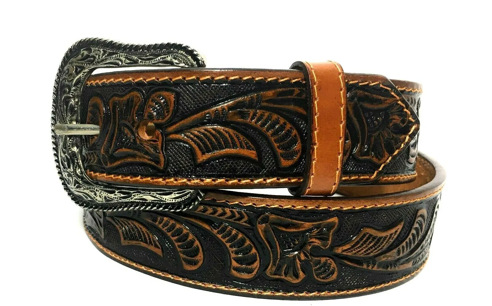 MRoyale™ Embossed Western Leather Belt | Floral Tulip, Cowboy Rodeo, 4 Colors