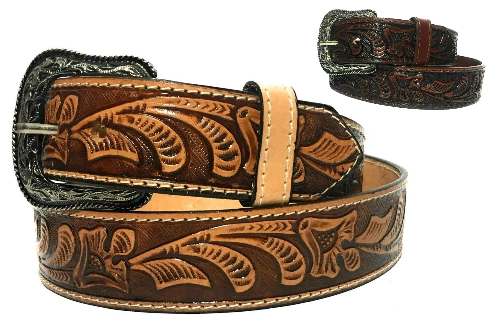 MRoyale™ Embossed Western Leather Belt | Floral Tulip, Cowboy Rodeo, 4 Colors