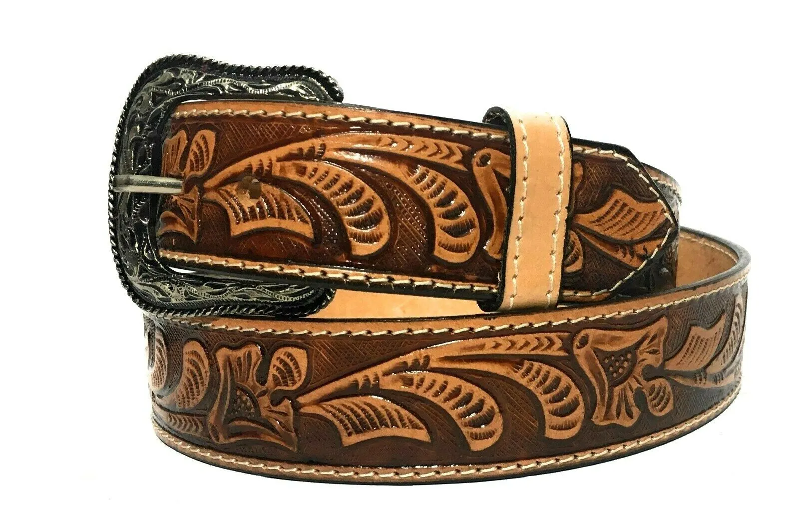 MRoyale™ Embossed Western Leather Belt | Floral Tulip, Cowboy Rodeo, 4 Colors