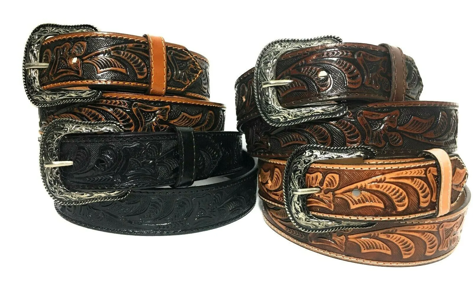 MRoyale™ Embossed Western Leather Belt | Floral Tulip, Cowboy Rodeo, 4 Colors