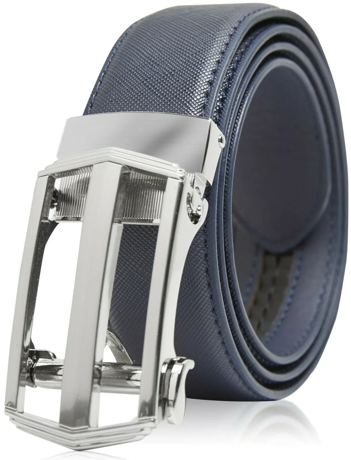 MRoyale™ Leather Ratchet Belt | Men's 1.3" Wide Automatic Slide Buckle | Brushed Nickle